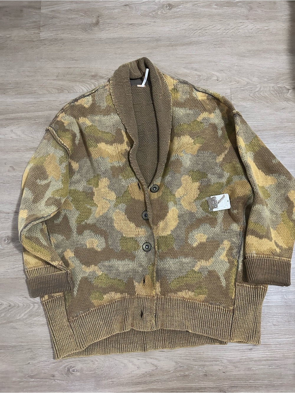 Olive Green Camouflage Knit Cardigan - Picture 5 of 13